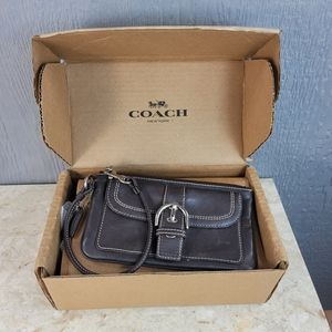 Coach Authentic Soho Leather Wristlet clutch purse bag Brown W Box 7x4 buckle